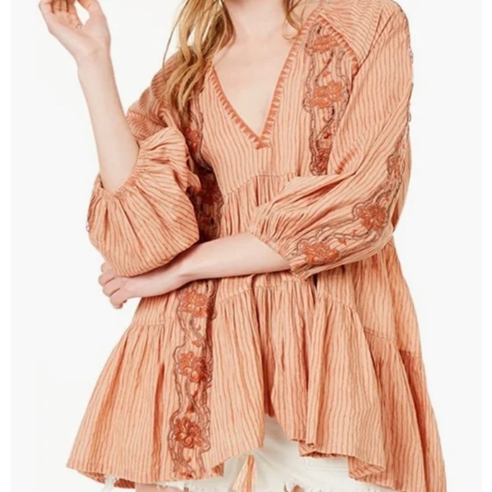 Free People Embroidered Boho Top